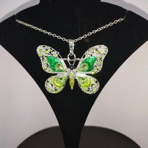 Colorful Butterfly Shape Pendant Necklace Green, Clavicle Chain